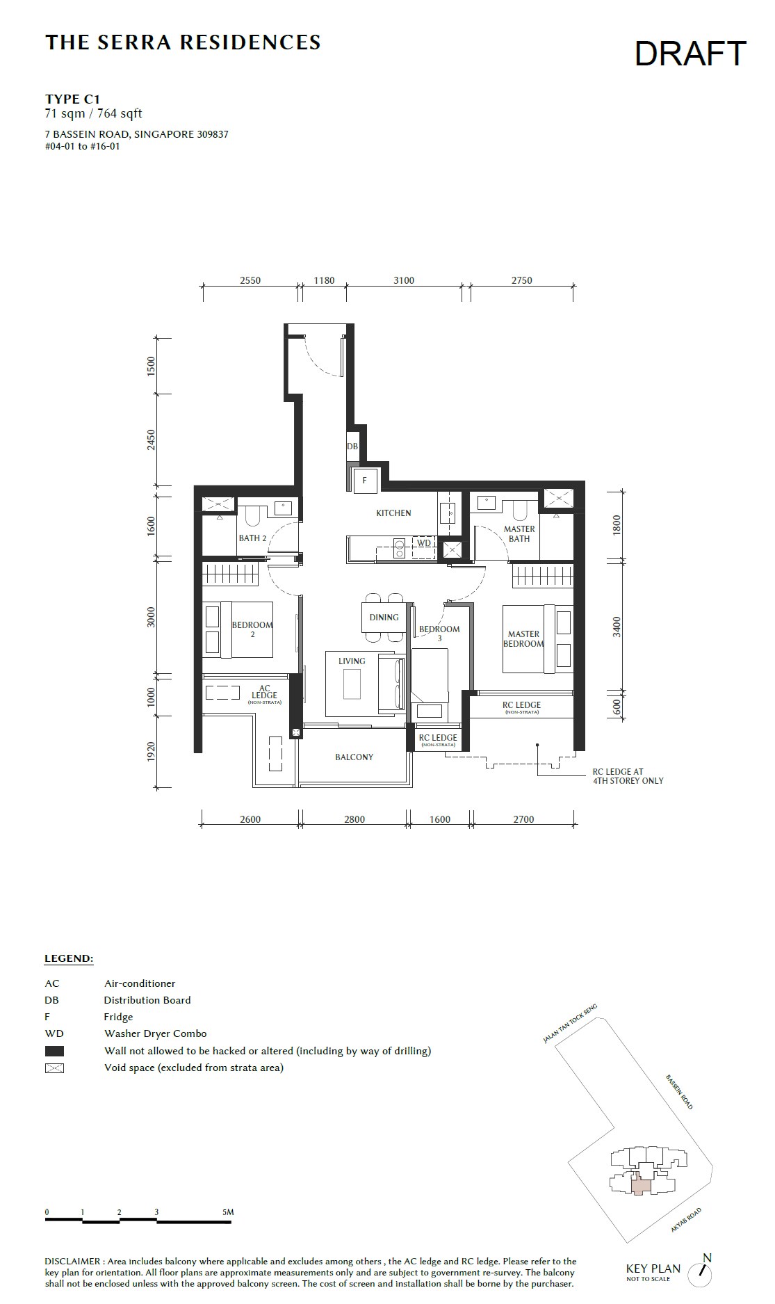 The Serra Residences Type C1 3 Bedroom floor plan, 764 sqft